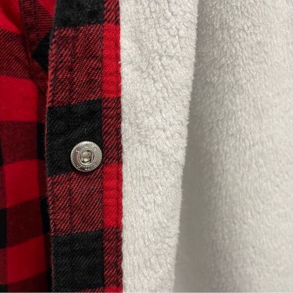 [M] BC Clothing Women’s Red & Black Plaid Snap Button Shacket With Fleecy Lining - Picture 6 of 15